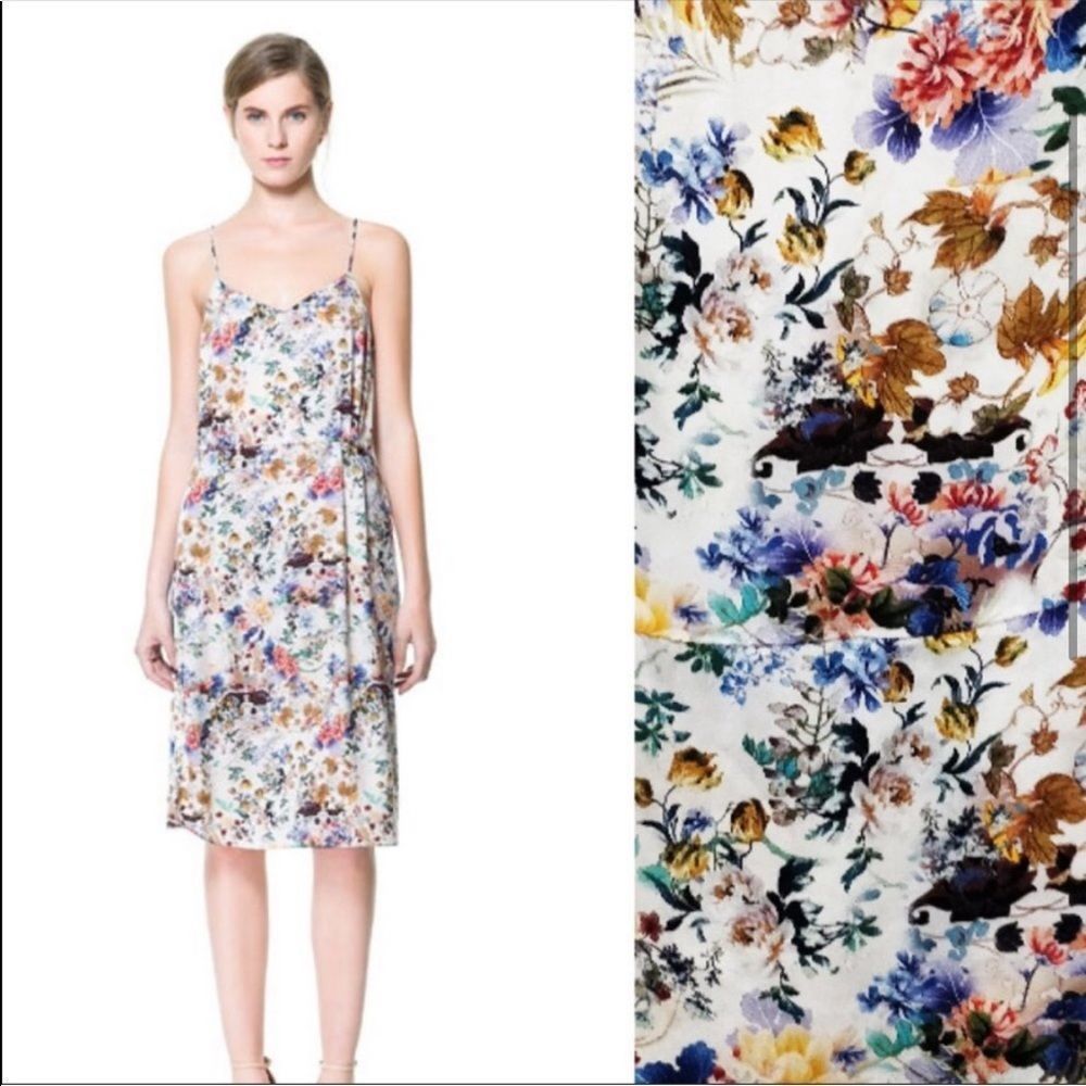 Zara Basic White & Multicolor Floral Satin Spaghe… - image 2